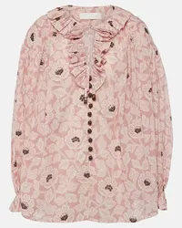 Zimmermann Top Ottie in cotone con stampa e volant Rosa