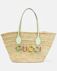 Gucci Shopper Small in paglia con logo Beige