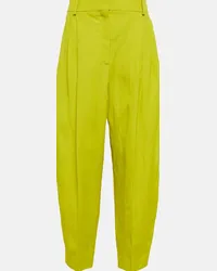 Stella McCartney Pantaloni tapered in misto lino con pieghe Giallo