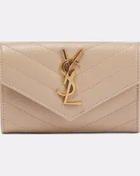 Saint Laurent Portafoglio Monogram Small in pelle Beige