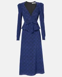 Alessandra Rich Abito midi Tartan in seta Blu