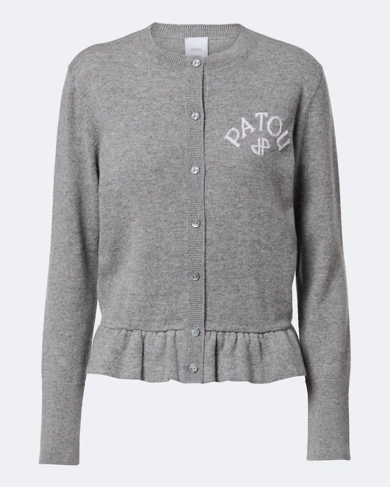 Patou Cardigan in lana e cashmere jacquard con logo Grigio