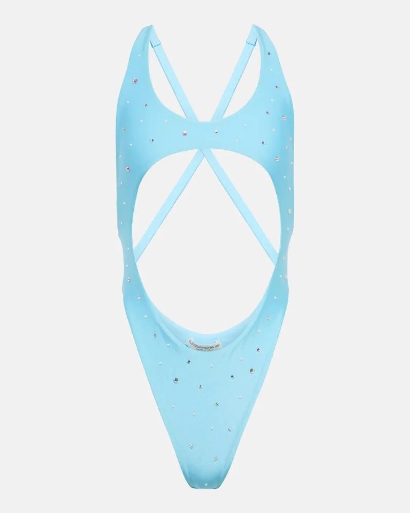 Alessandra Rich Costume intero con cut-out e cristalli Blu