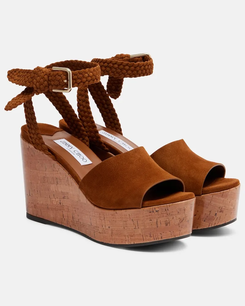Jimmy Choo Sandali Jori in suede con zeppa Marrone