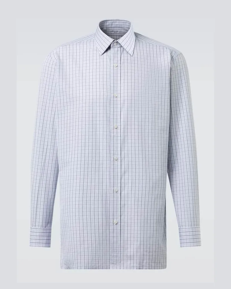 Charvet Camicia in popeline di cotone a quadri Blu