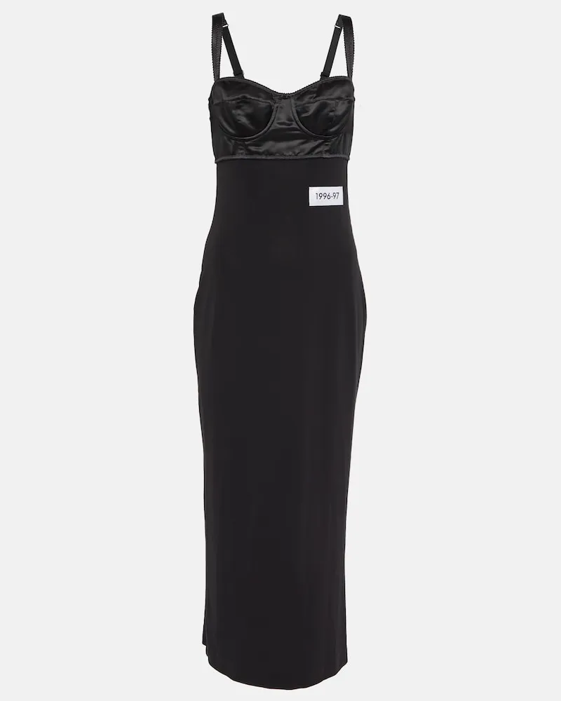 Dolce & Gabbana Abito midi in jersey e raso Nero