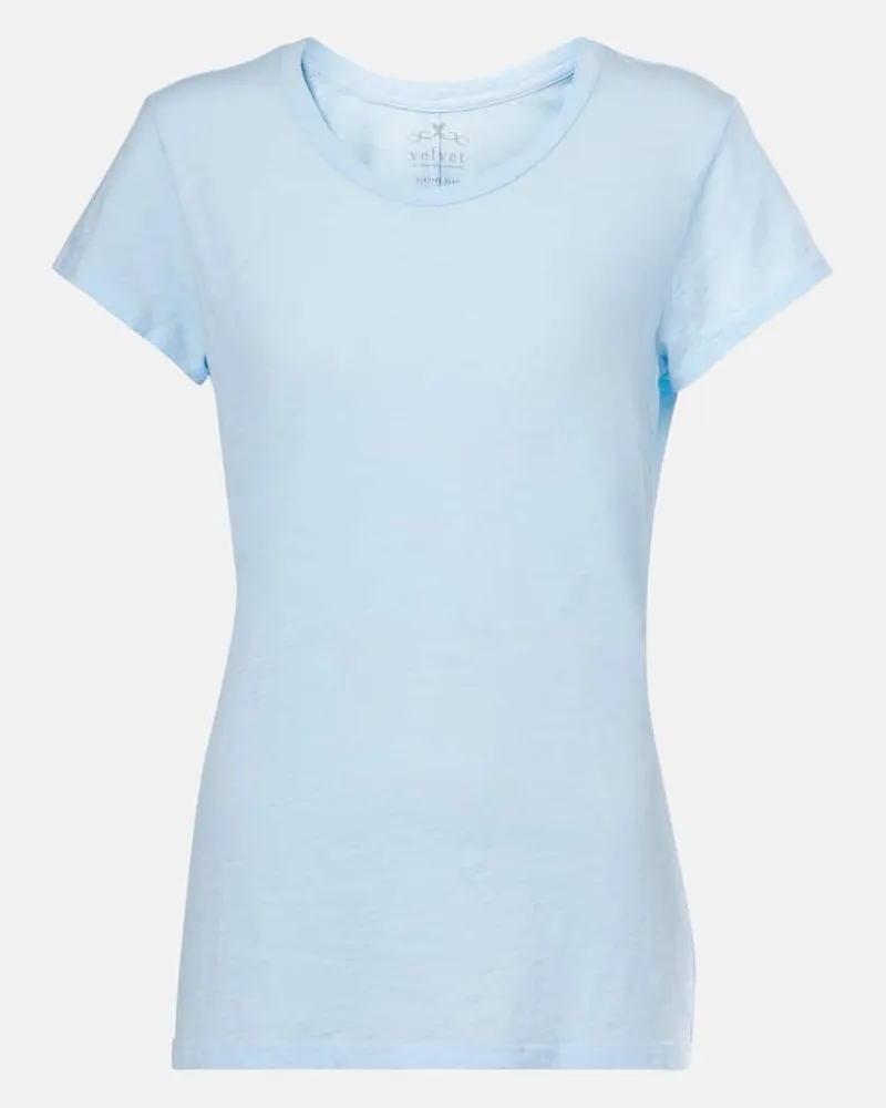 Velvet T-shirt Odelia in cotone Blu