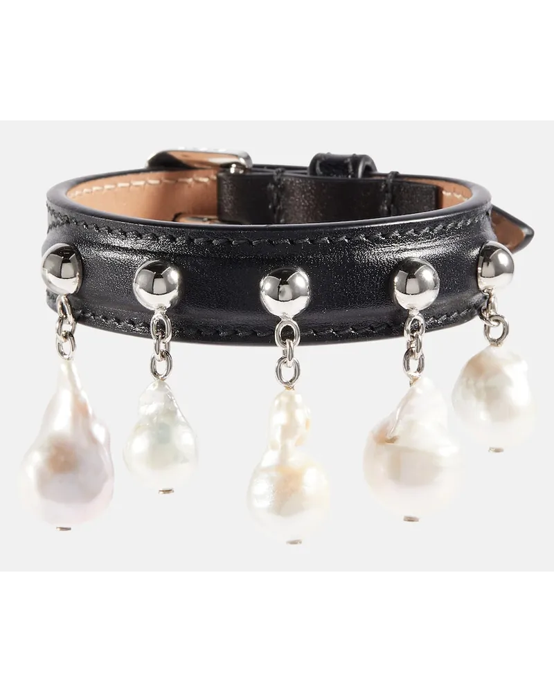 Alaïa AlaÃ¯a Bracciale in pelle con madreperla Nero