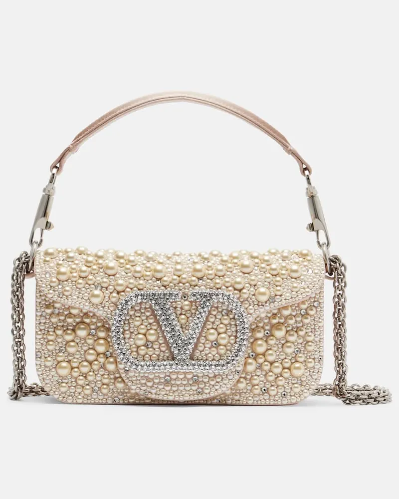 Valentino Garavani Borsa a spalla LocÃ² Small in raso con cristalli Bianco