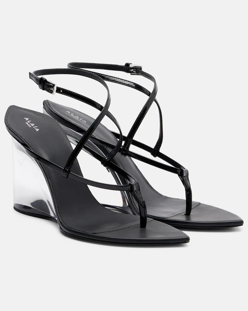 Alaïa AlaÃ¯a Sandali in vernice con zeppa Nero