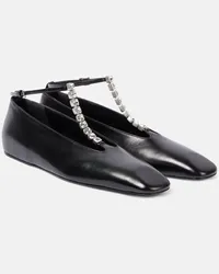 Jil Sander Ballerine in pelle con cristalli Nero