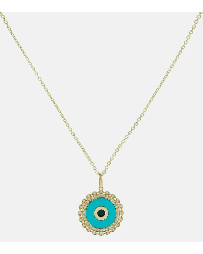 Sydney Evan Collana Large Evil Eye in oro 14kt con diamanti e turchese Oro