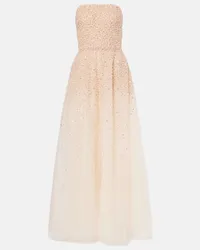 Monique Lhuillier Abito lungo in tulle con perle bijoux Rosa