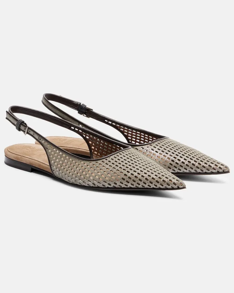 Brunello Cucinelli Ballerine slingback in pelle Marrone