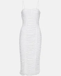 ROTATE Birger Christensen Abito midi in mesh con ruches Bianco