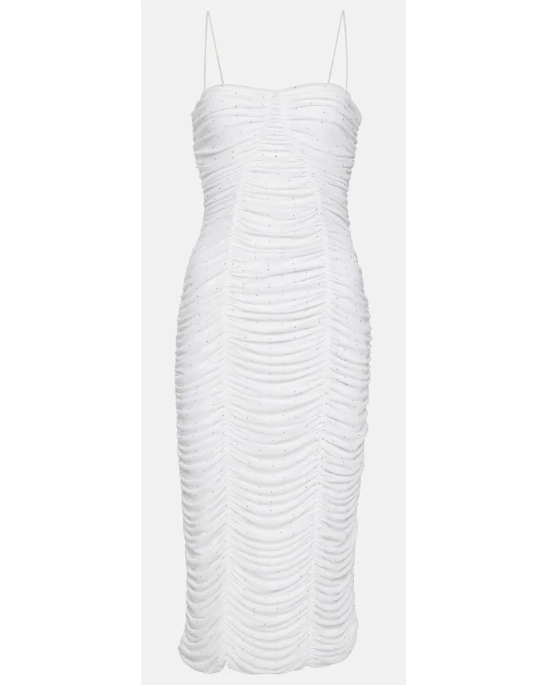 ROTATE Birger Christensen Abito midi in mesh con ruches Bianco