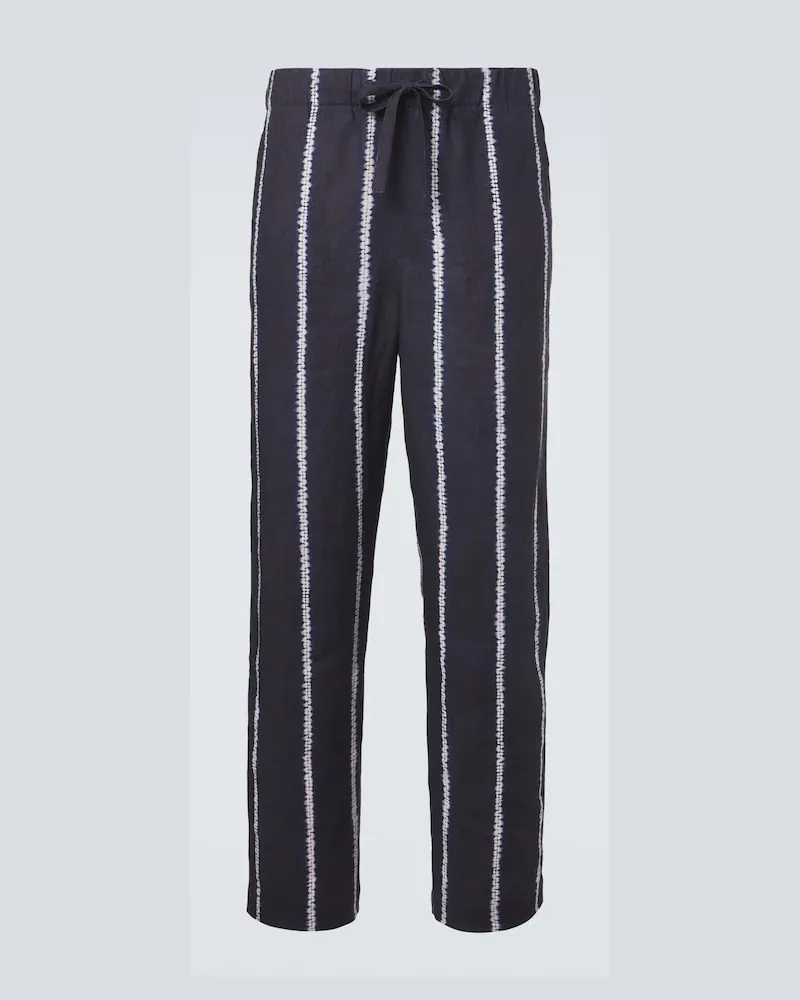 COMMAS Pantaloni a gamba larga in lino a righe Blu