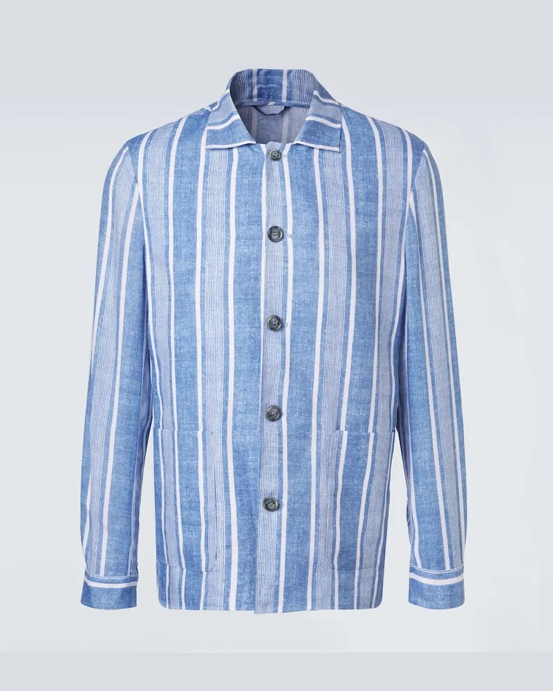 Fedeli Camicia in lino a righe Blu
