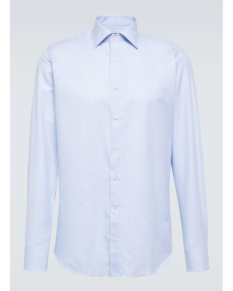 Canali Camicia in popeline di cotone a righe Blu