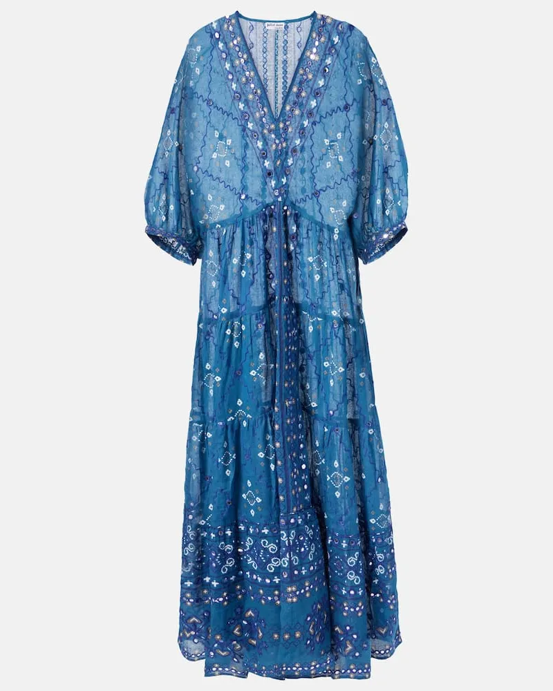 Juliet Dunn Caftano Mosaic in cotone con stampa Blu