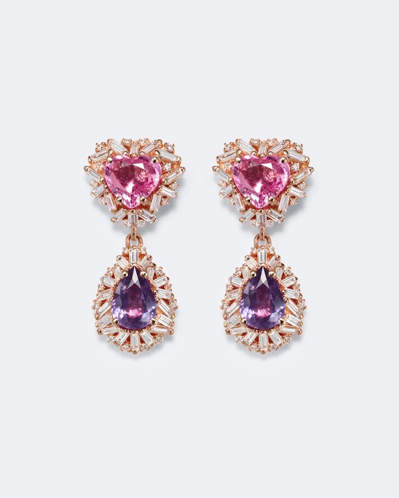 Suzanne Kalan Orecchini pendenti Doublet in oro rosa 18kt con zaffiri e diamanti Oro