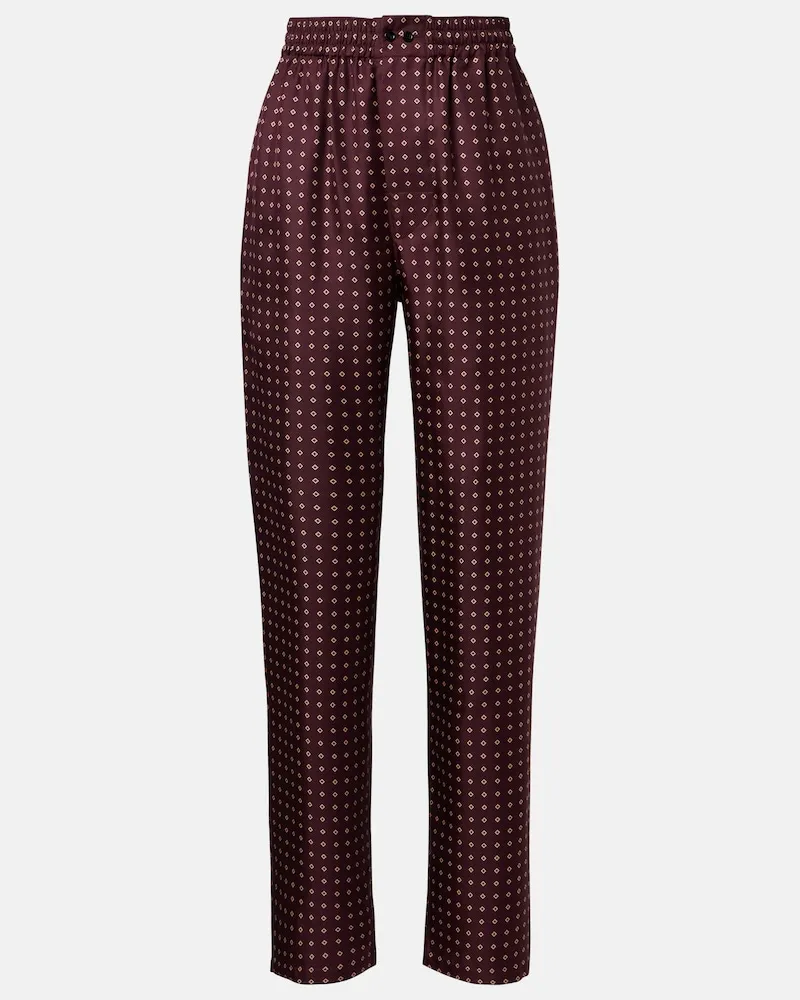 Saint Laurent Pantaloni pigiama in raso di seta con stampa Borgogna