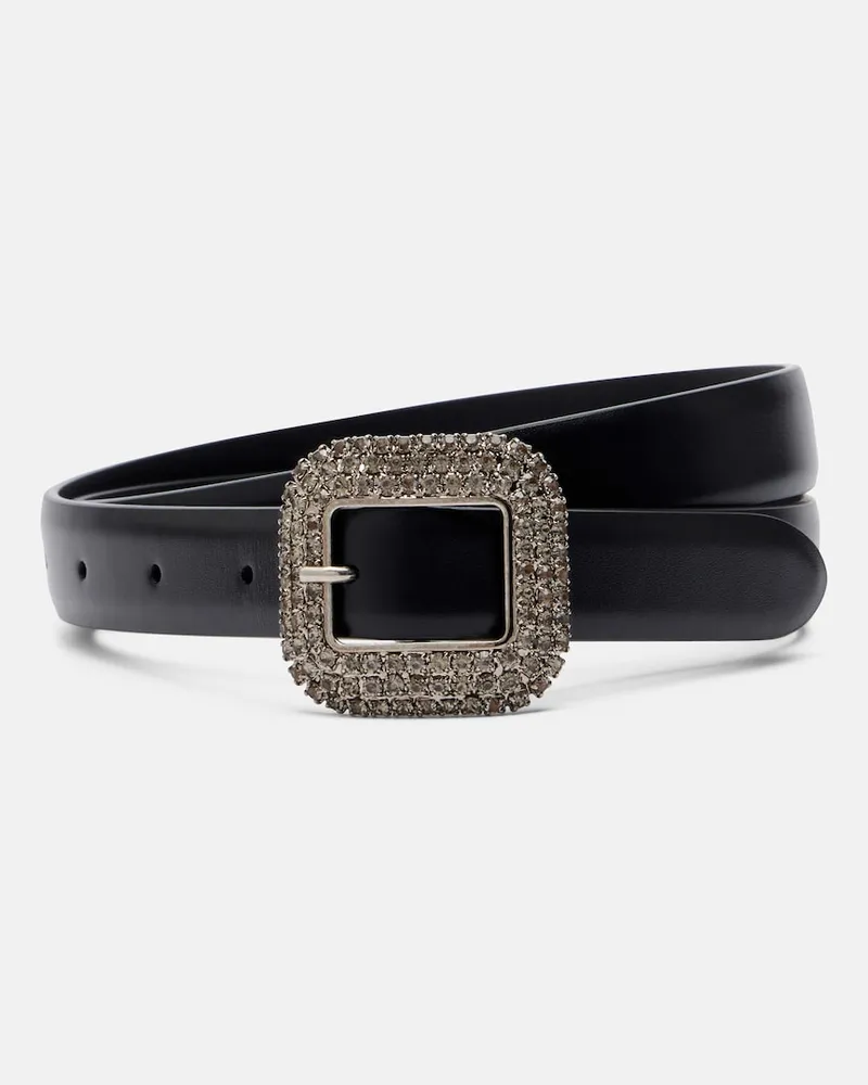 Saint Laurent Cintura in pelle con cristalli Nero