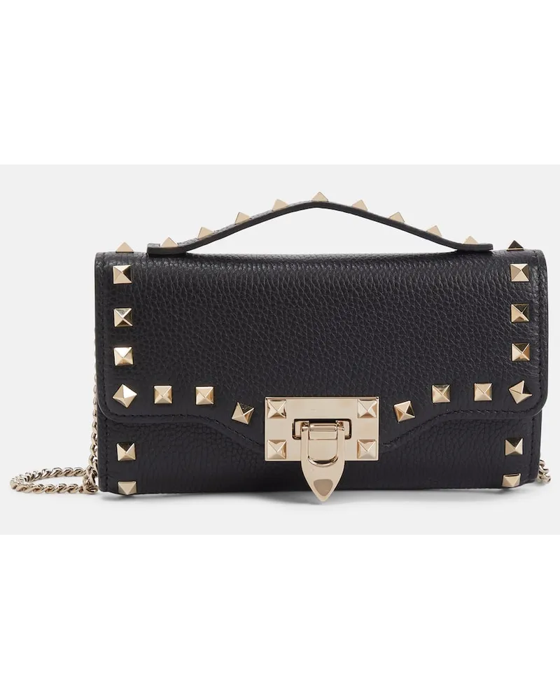 Valentino Garavani Portafoglio Rockstud in pelle con catena Nero