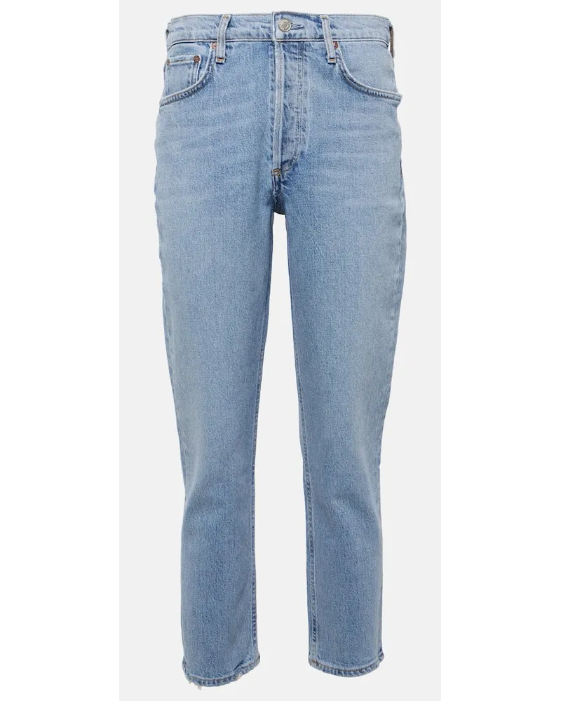 AGOLDE Jeans slim cropped Riley a vita alta Blu