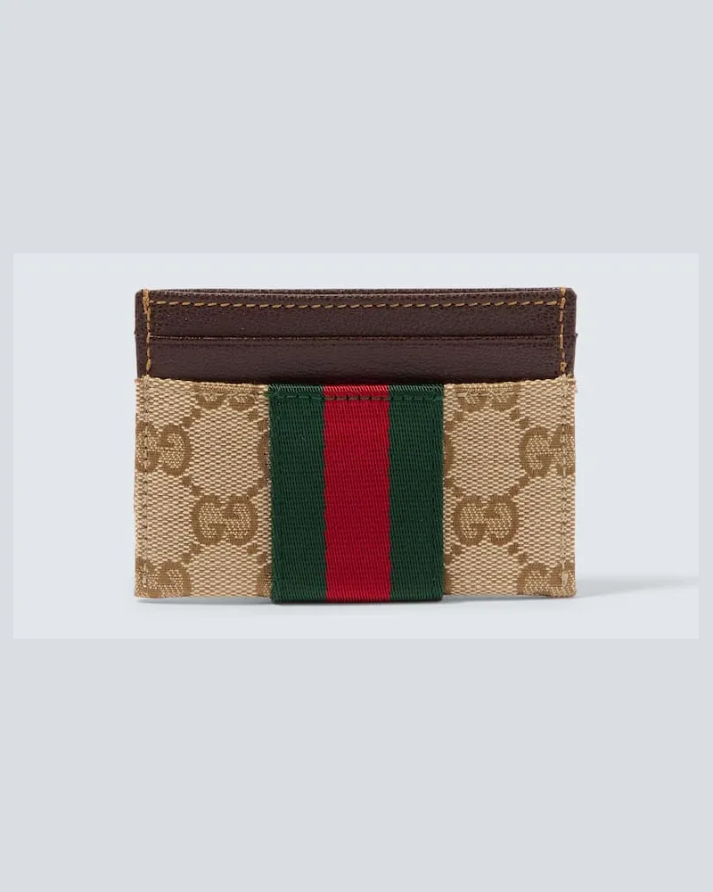 Gucci Portacarte Web Stripe in canvas GG Beige