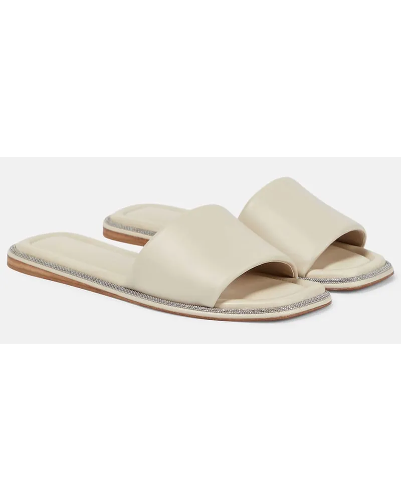 Brunello Cucinelli Sandali in pelle con decori Beige