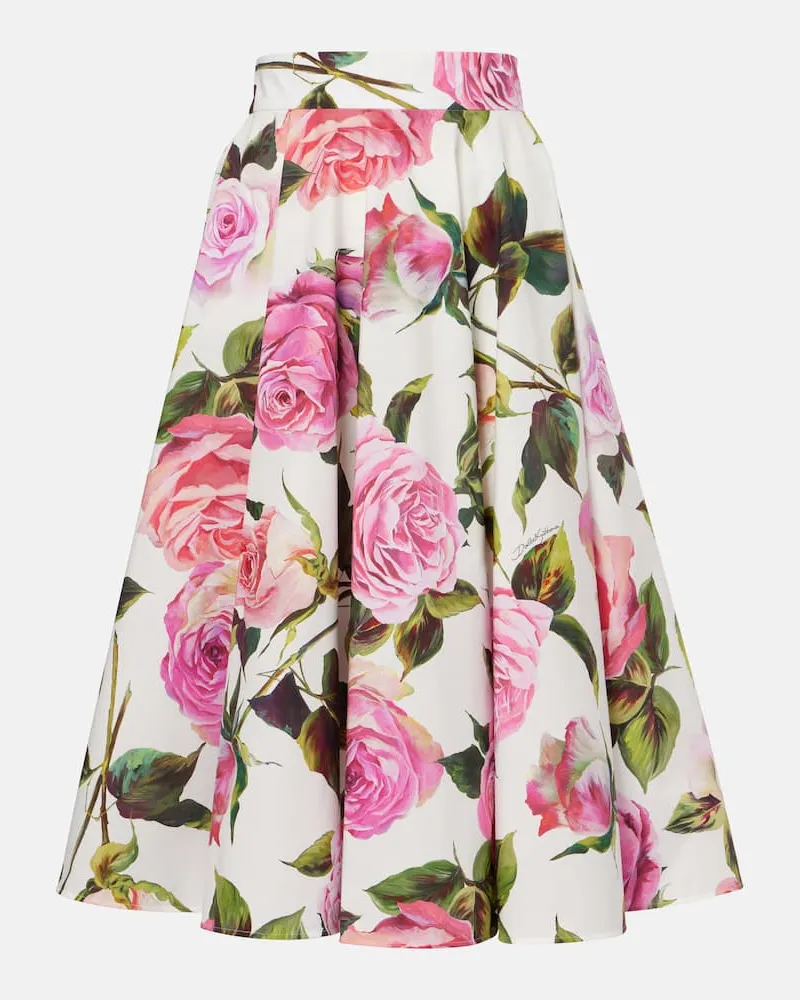 Dolce & Gabbana Gonna midi in cotone con stampa floreale Bianco