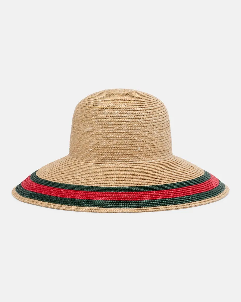 Gucci Cappello da sole Web Stripe in rafia Beige