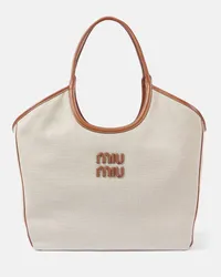 Miu Miu Borsa Ivy Large in canvas con pelle Bianco