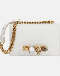 Alexander McQueen Borsa Mini Jewelled Satchel in pelle stampata Bianco