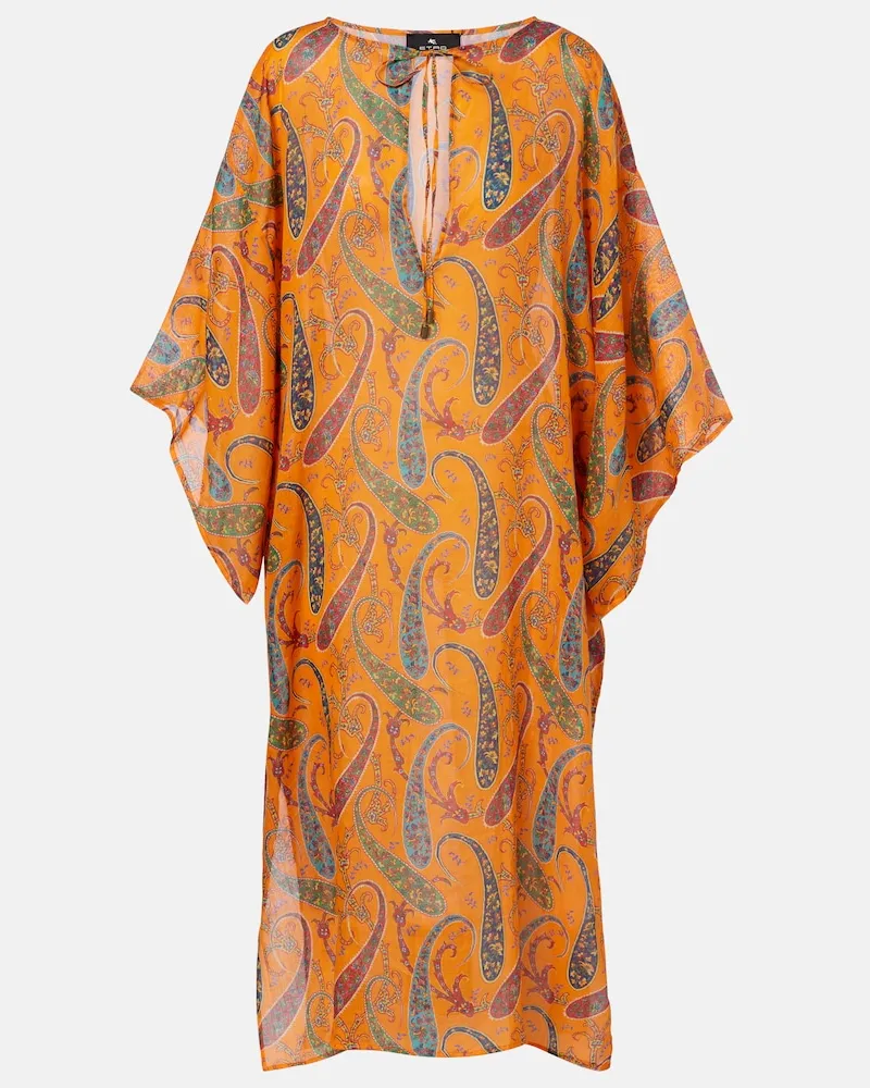 Etro Caftano in ramiÃ¨ con stampa paisley Arancione