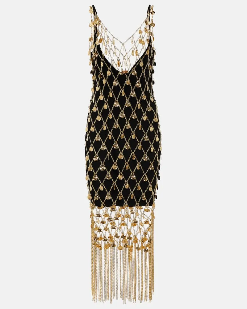 Paco Rabanne Abito midi in maglia metallica Oro