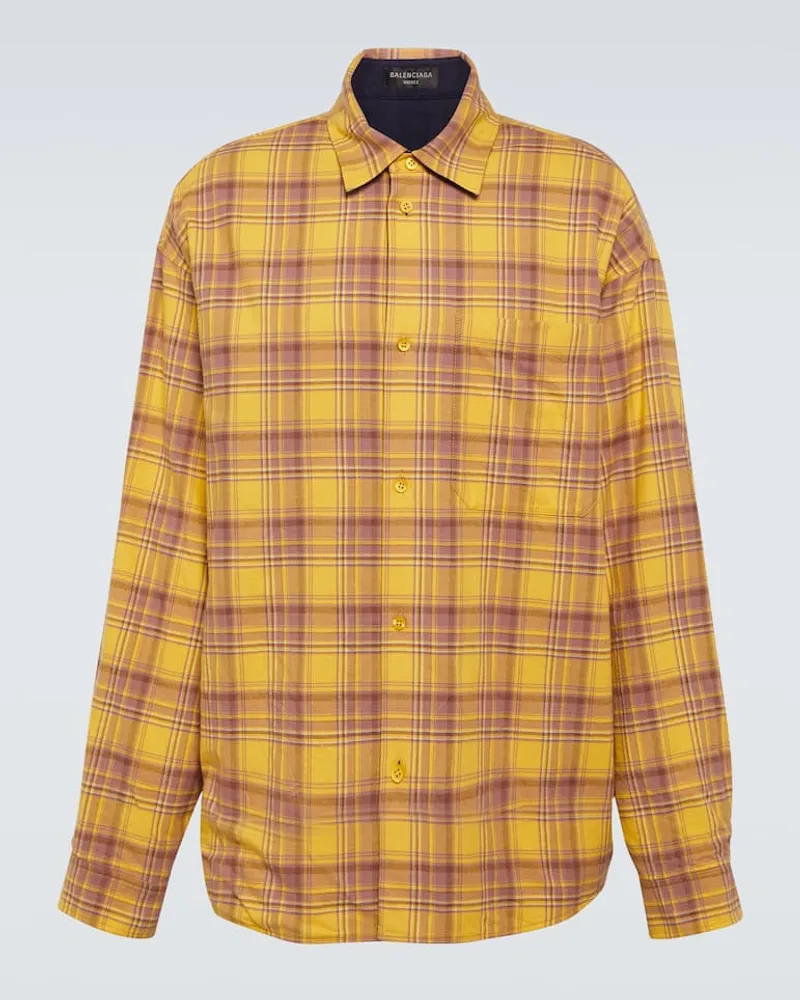 Balenciaga Camicia reversibile in cotone a quadri Giallo