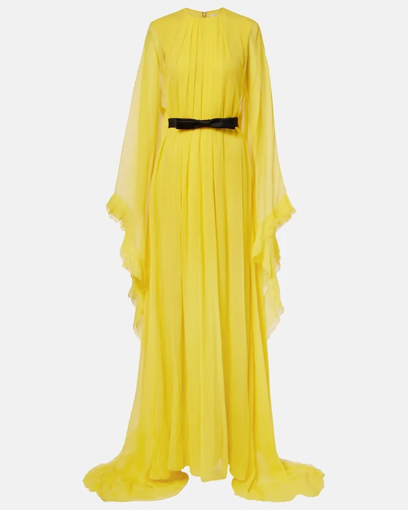 Givenchy Abito lungo in seta con cintura Giallo