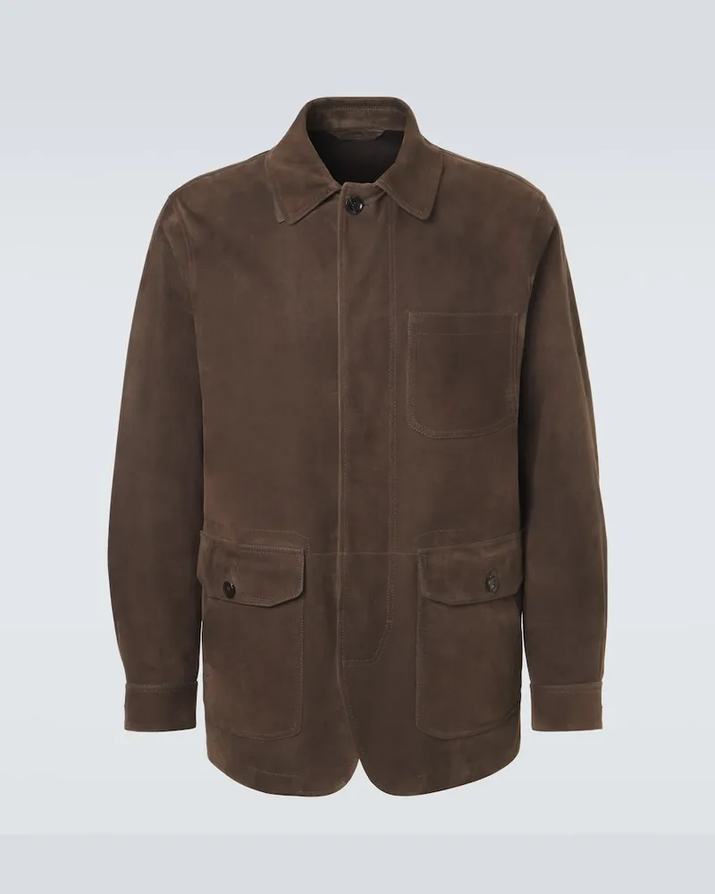 Brioni Giacca in suede Marrone