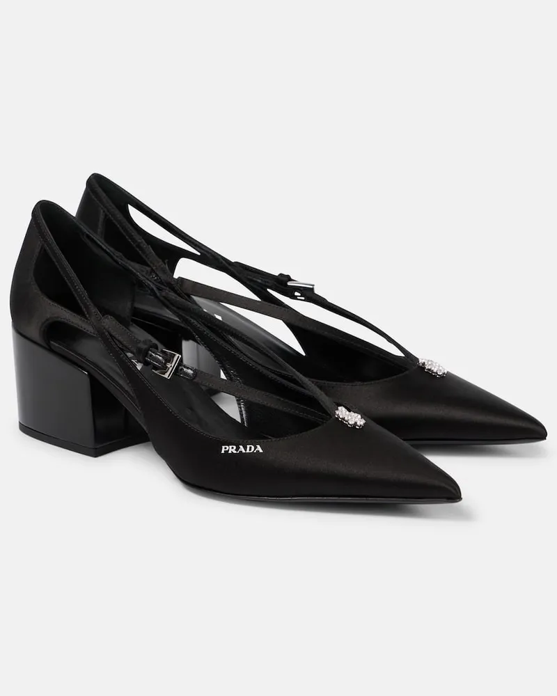 Prada Pumps in raso con cristalli Nero