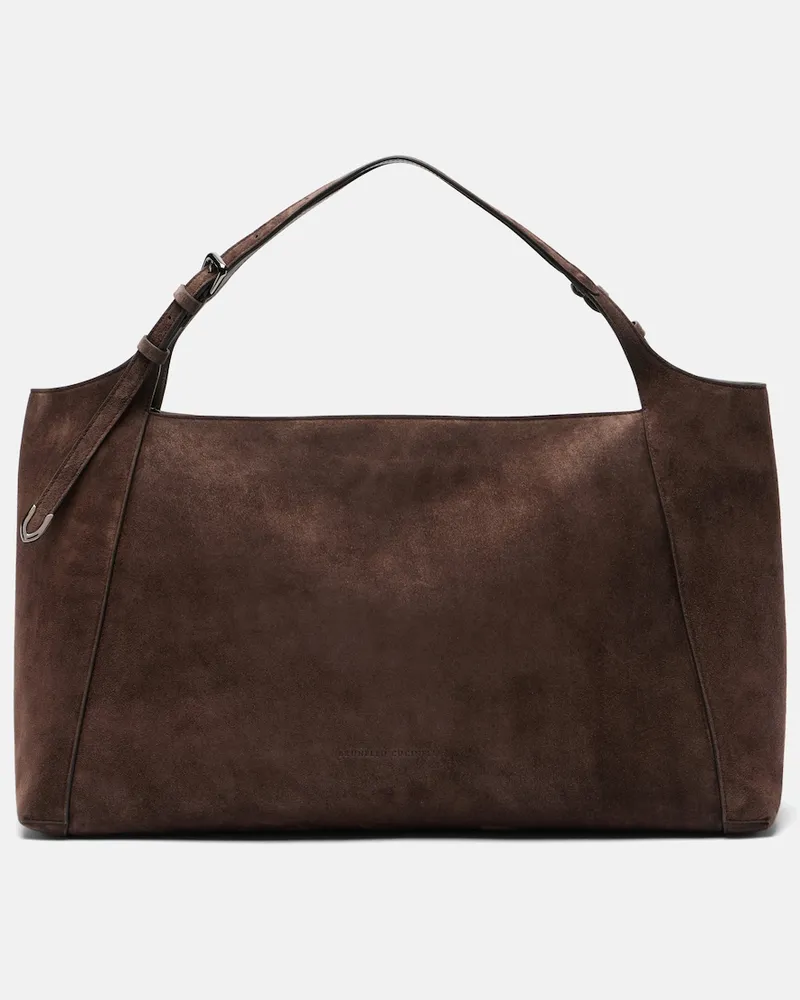 Brunello Cucinelli Borsa a spalla Medium in suede Marrone