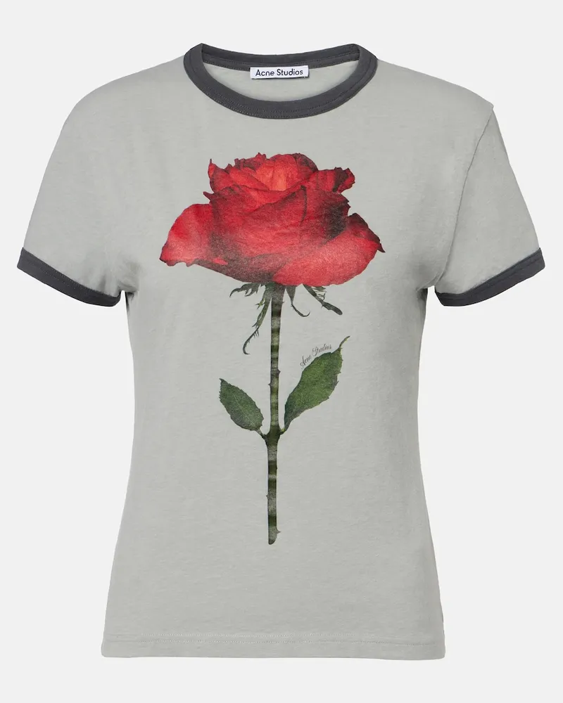 Acne Studios T-shirt in cotone e lino con stampa Grigio