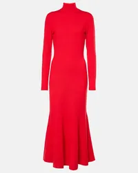 Carolina Herrera New York Abito midi a collo alto in lana Rosso