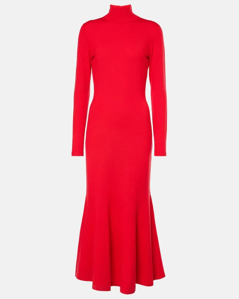 Carolina Herrera New York Abito midi a collo alto in lana Rosso