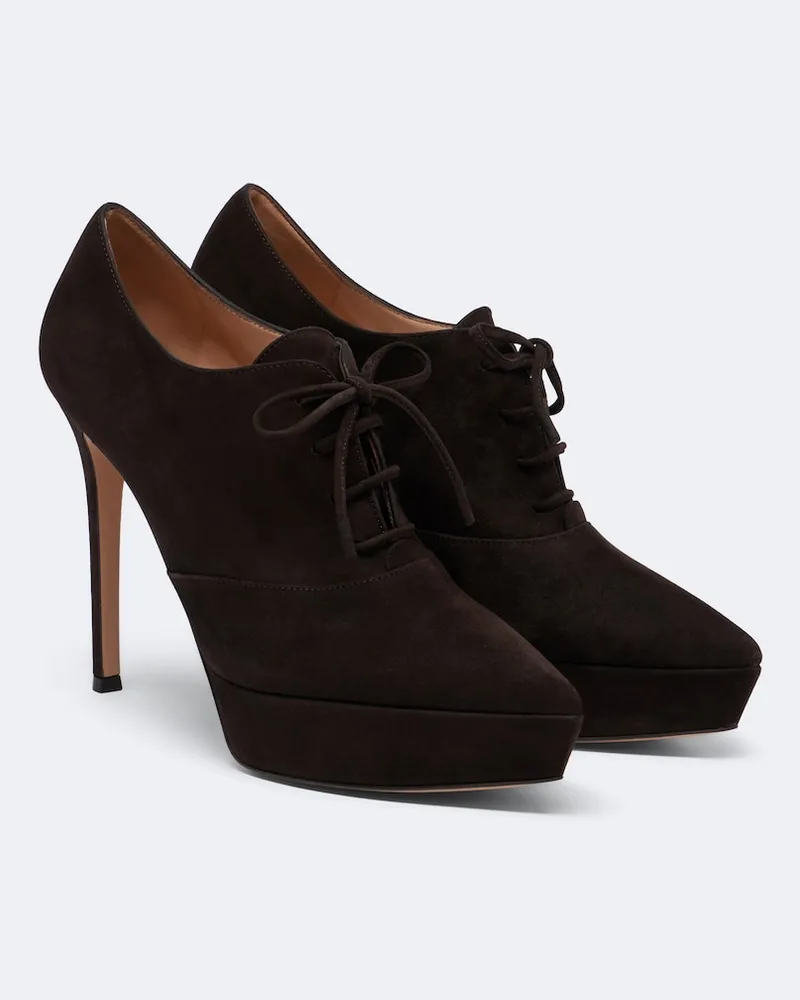 Gianvito Rossi Pumps stringate in suede con plateau Marrone