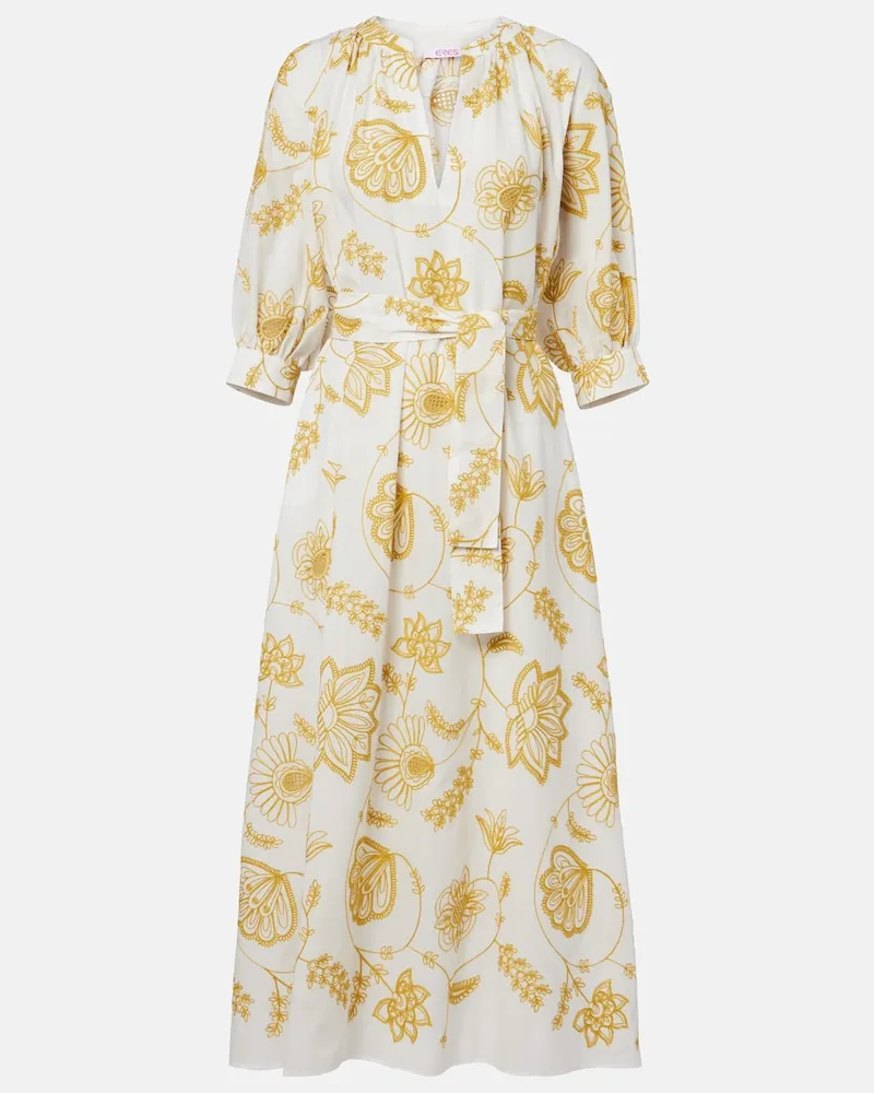 Eres Abito midi Anjana in misto cotone con ricamo Giallo