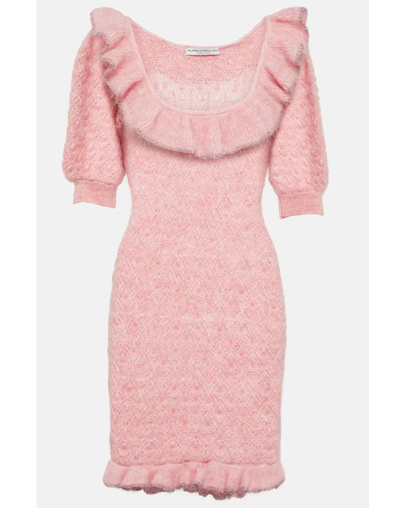 Alessandra Rich Miniabito in misto mohair con volant Rosa
