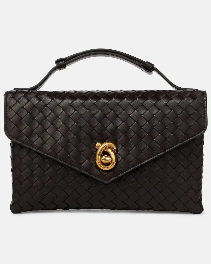 Bottega Veneta Borsa Knot Lock in pelle Intrecciato Marrone