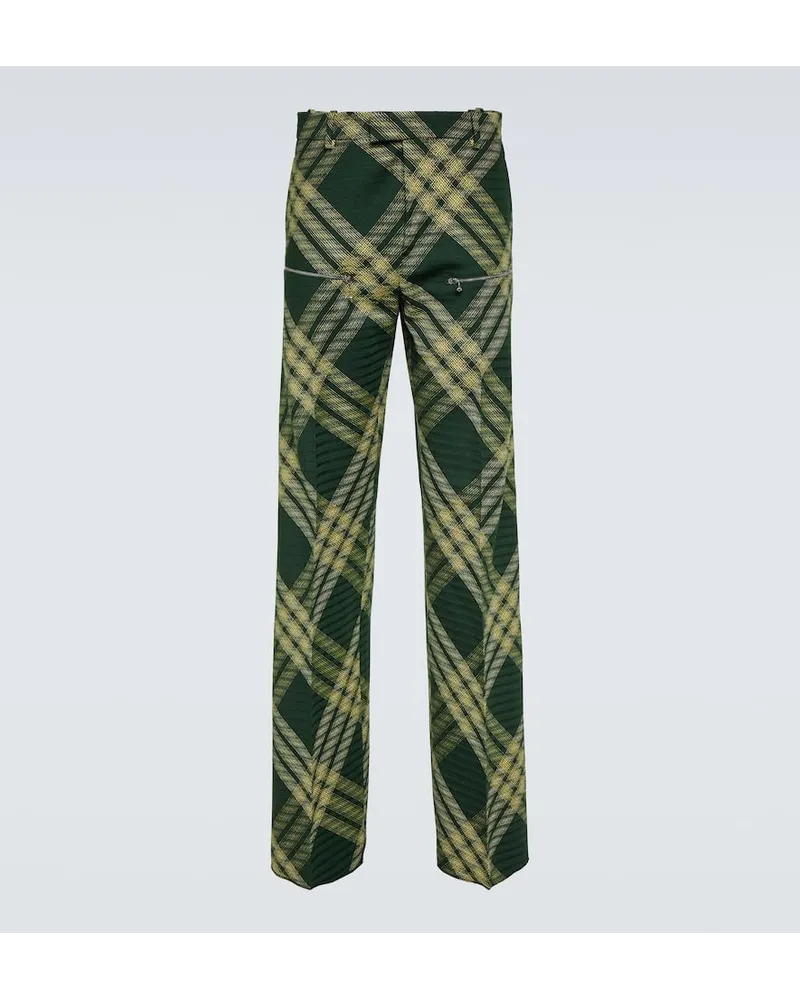 Burberry Pantaloni regular in twill di lana Verde